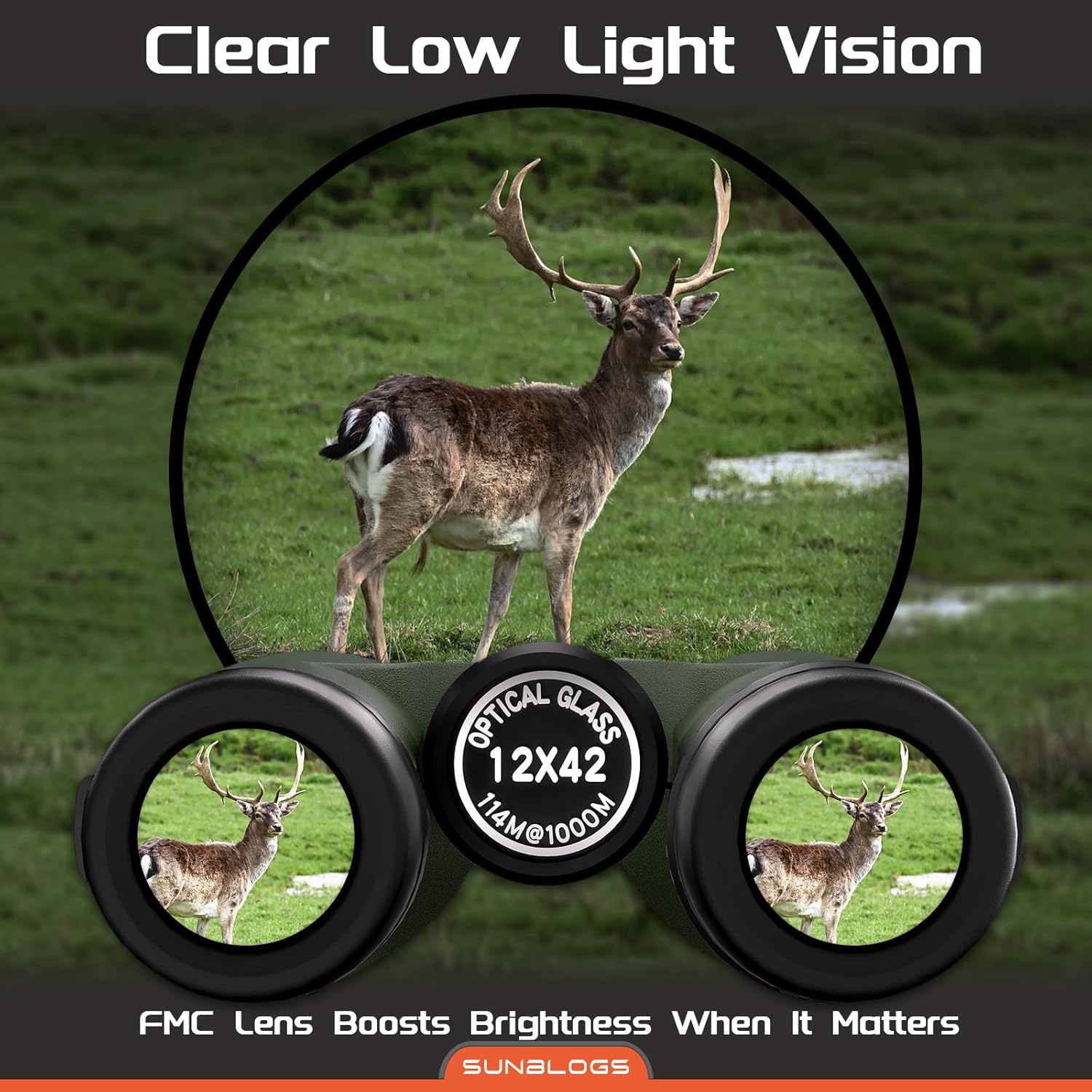 12x42 Binoculars for Adults High Powered, Super Bright BAK4 Prism Waterproof HD Binoculars with Low Light Vision for Bird Watching Hiking Hunting Outdoor Travel Road Trip Stargazing Cruise (Green) - Image 3