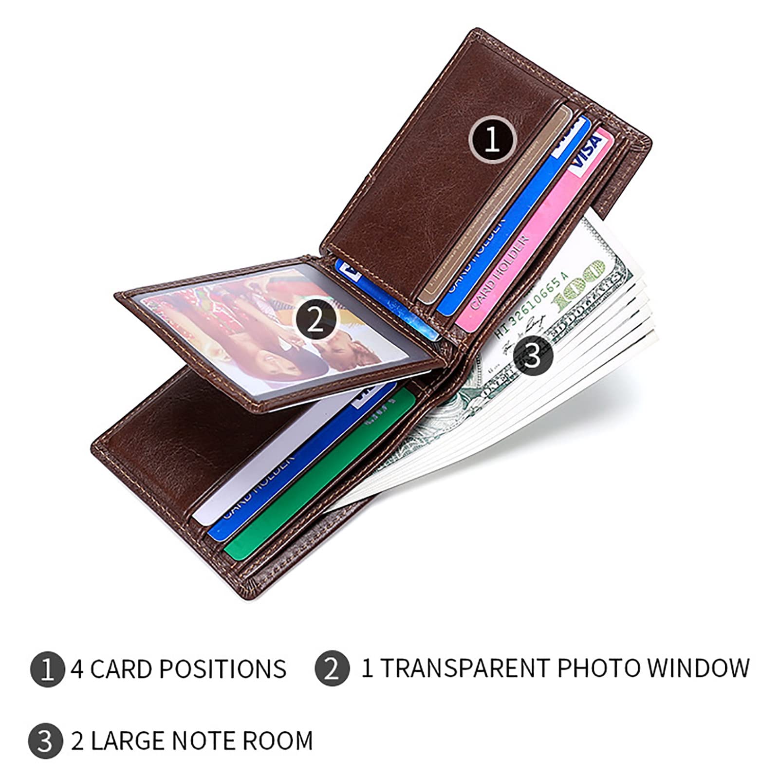 Portafogli, Portafoglio da Uomo con Blocco, 2 Scomparti for Banconote, 1 Finestra for Documenti d'identità, Porta Carte di Credito in Pelle(Unique Colour)