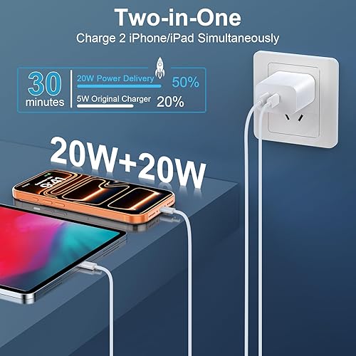 Miniatura 3 de Cargador para iPhone 1515 Pro Max de carga rápida, bloque de carga USB C de doble puerto de 20 W con cable de carga USB C a C de 10 pies de largo