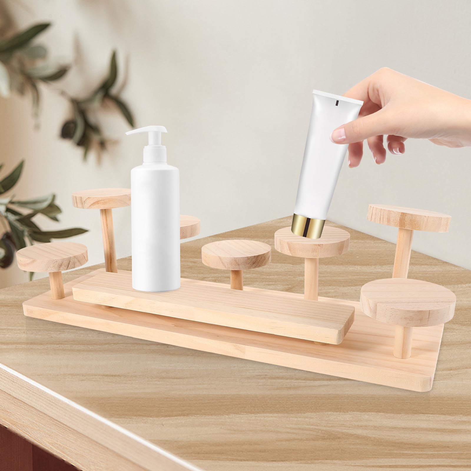 Toyvian Organizador de Perfumes de Madera Beige para Sobremesa | Expositor Multifunción, Uso en Escritorio o Centros Comerciales, para Fragancias y Cuidado Facial