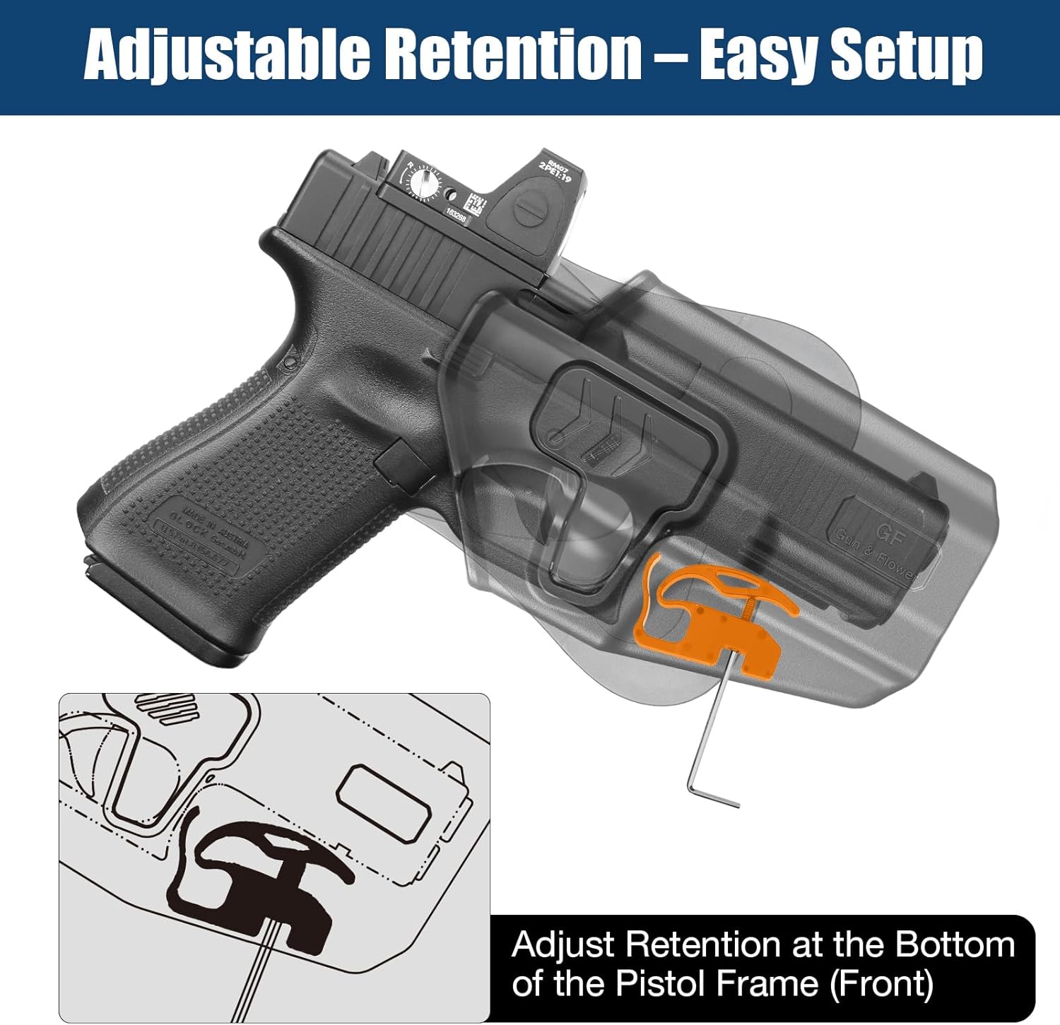 Compatible with Glock 17 Holster,Polymer OWB Holster Fits G17/19/31/32(Gen1-5), G22/23 (Gen 1-4),G19x/G44/45.Open Carry Holster for Outside Waistband, Level II Retention/360 Adjustable