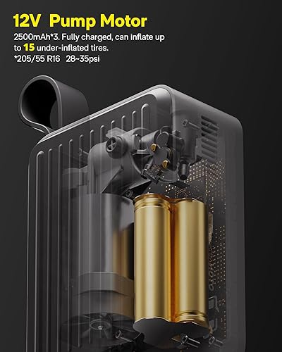 Miniatura 3 de HOTO Tire Inflator Portable, Electric Air Pump Pro for Car Tires with Digital Pressure Gauge 120PSI, Cordless Tire Pump with 12V Motor, 7500mAH