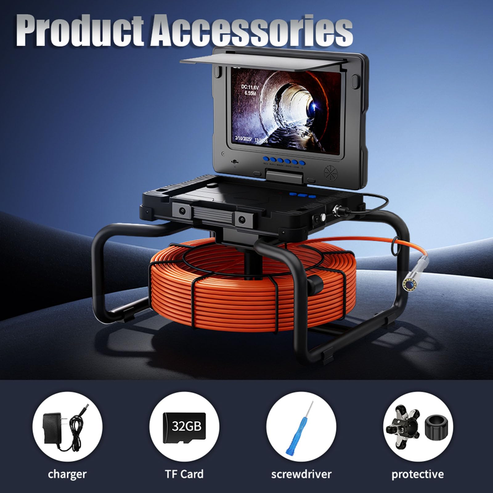 9-calowa Kamera Dvr Do Kanalizacji, Kamery Do Rur Kanalizacyjnych Z Funkcją Samopoziomowania, Kamera Inspekcyjna Z Wężem Hydraulicznym 512 Hz Z 12 Diodami Led, Kamera Inspekcyjna (Size:30M/262FT)