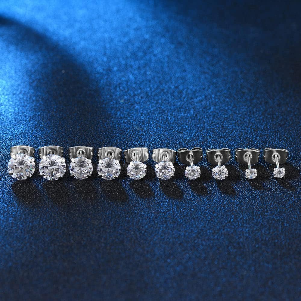 Surgical Stainless Steel Stud Earrings Hoop Earrings for Women Men 14K Gold Plated Hypoallergenic Cartilage Earrings Flat Back CZ Earrings Set Dainty Multiple Piercing Pack of 8 Pairs - Image 3
