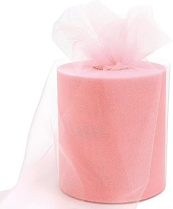 6" x 200 Yards Blush Tulle Fabric Roll for DIY Tutu & Wrapping, Party Decor | Blush Sheer Tulle Fabric for DIY Tutu Skirt, Gift Wrapping, Wedding Baby Shower Birthday Backdrop Bows Valentines Day Crafts