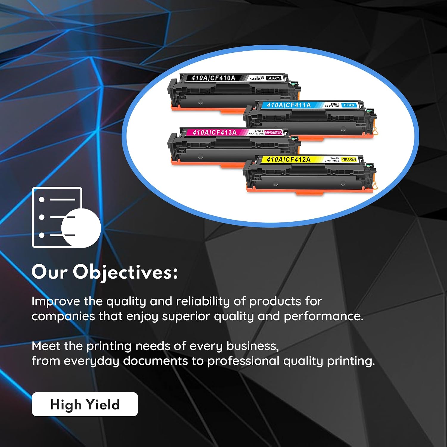 410A Toner Cartridge 4 Pack (with Chip) Works with Color Laser Pro M452dn M452dw M452nw; Color Laser Pro MFP M377dw M477fdn M477fdw M477fnw Printer Replacement for HP 410A Toner Cartridge 410X CF410AQ