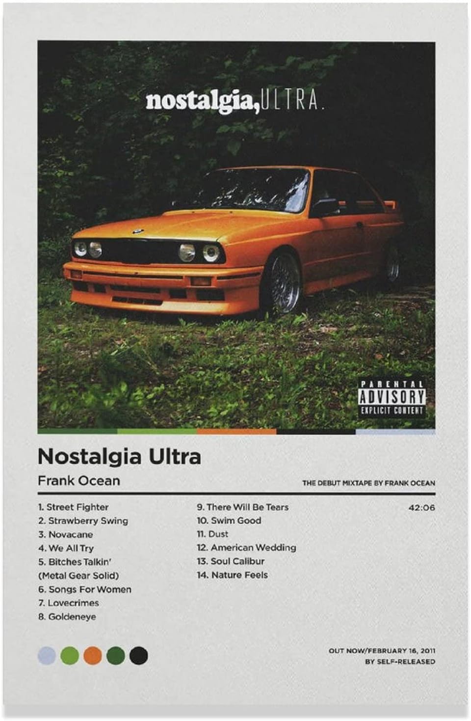 TOFUTO Frank Ocean - Nostalgia Ultra Canvas Poster Wall Art Decor Print Picture Paintings for Living Room Bedroom Decoration Unframe-style112×18inch(30×45cm)