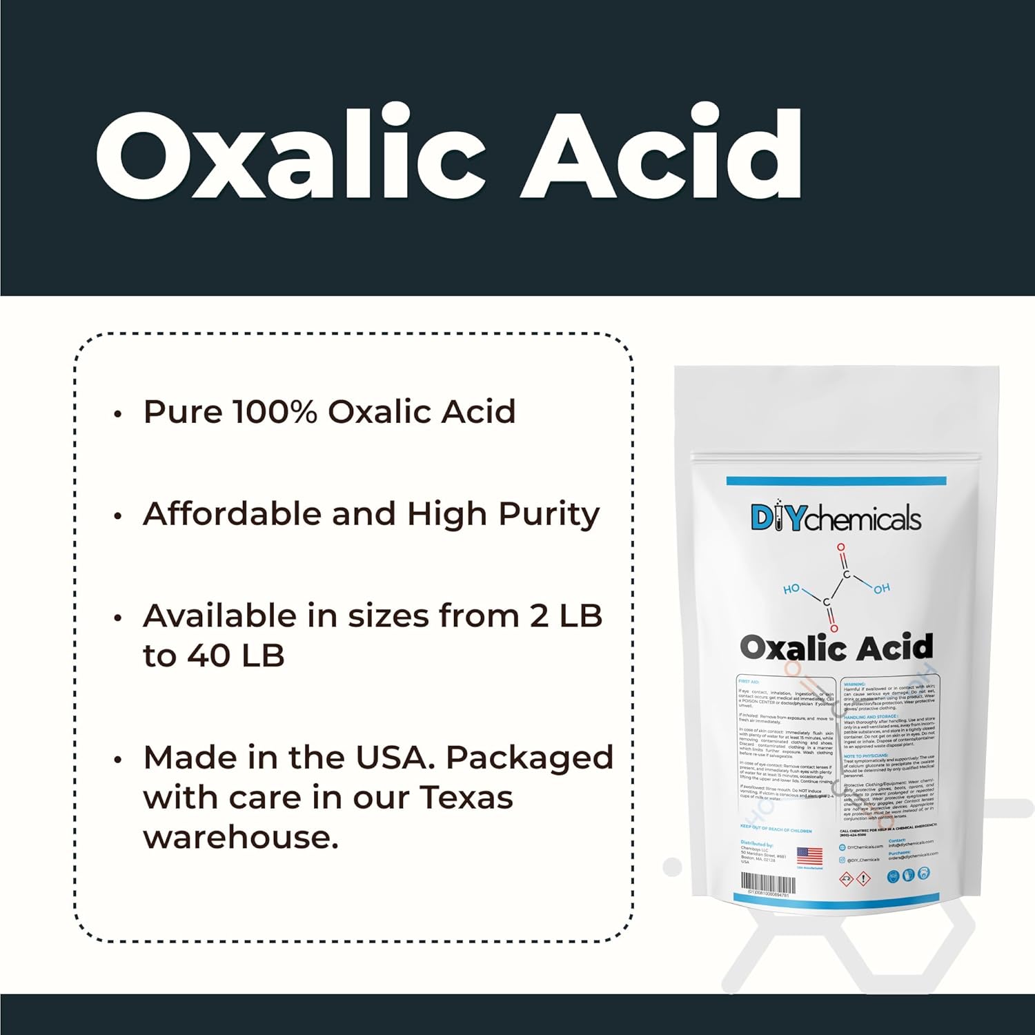 Oxalic Acid 99.6% – High Purity Crystalline Powder for Cleaning, Rust Removal, Wood Bleaching, and Laboratory (10Lbs)