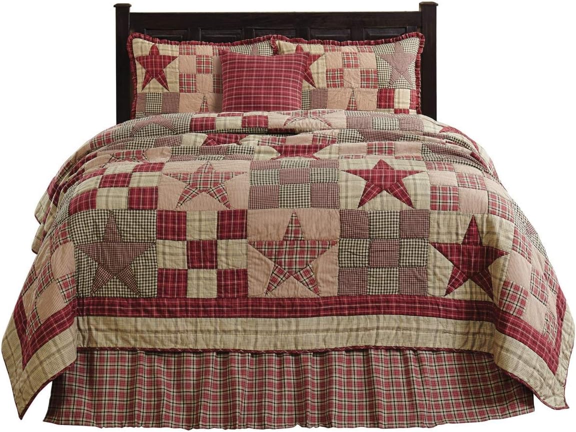 The BitLoom Co. Primitive Country, Star Patch Red Queen 5 Piece Quilt Set Home