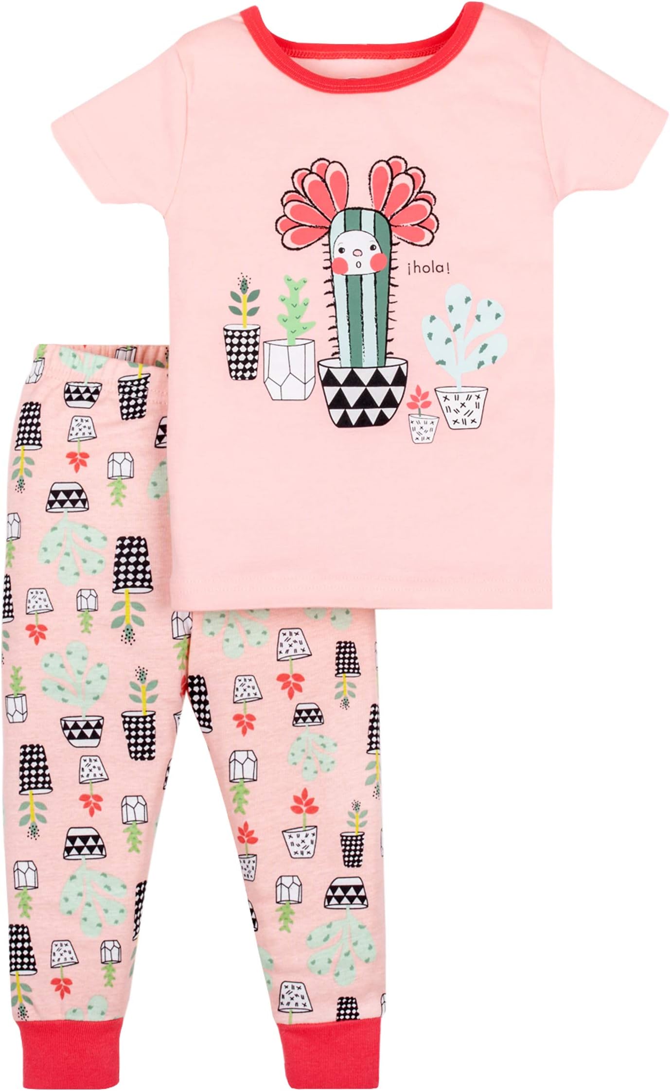 LamazeBaby Girls' Super Combed Natural Cotton Tight Fit Short Sleeve Sleepwear 2 Piece Set, Footless, 1 Pack