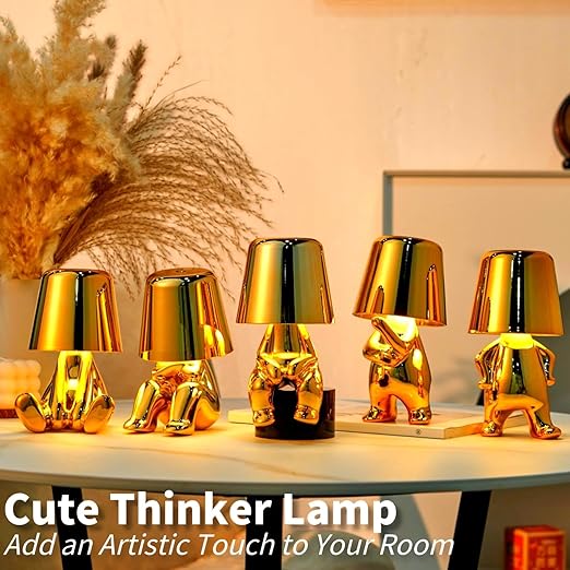 Brabola Thinker Lamp Collection, Gold Bedside Touch Table Lamp Cute Desk Decor Cordless Rechargeable Nightstand Night Light with Dimmable Brightness for Home, Office, Bedroom (5 Pack) photo 6