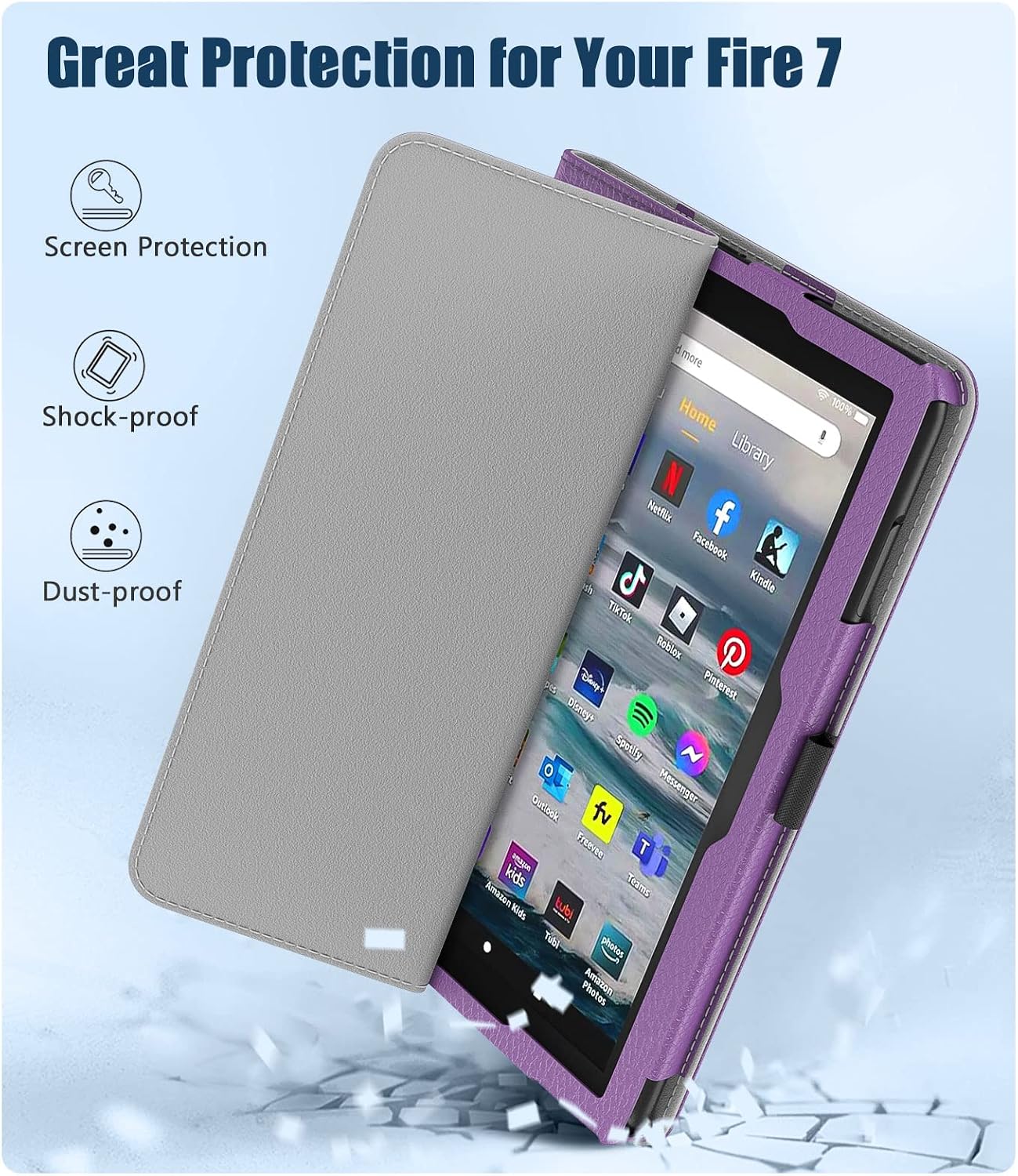 TiMOVO Case Fits All-New Kindle Fire 7 Tablet (7", 12th Generation, 2022 Release), Slim Protective Stand Cover, PU Leather Shell with Auto Wake/Sleep, Purple