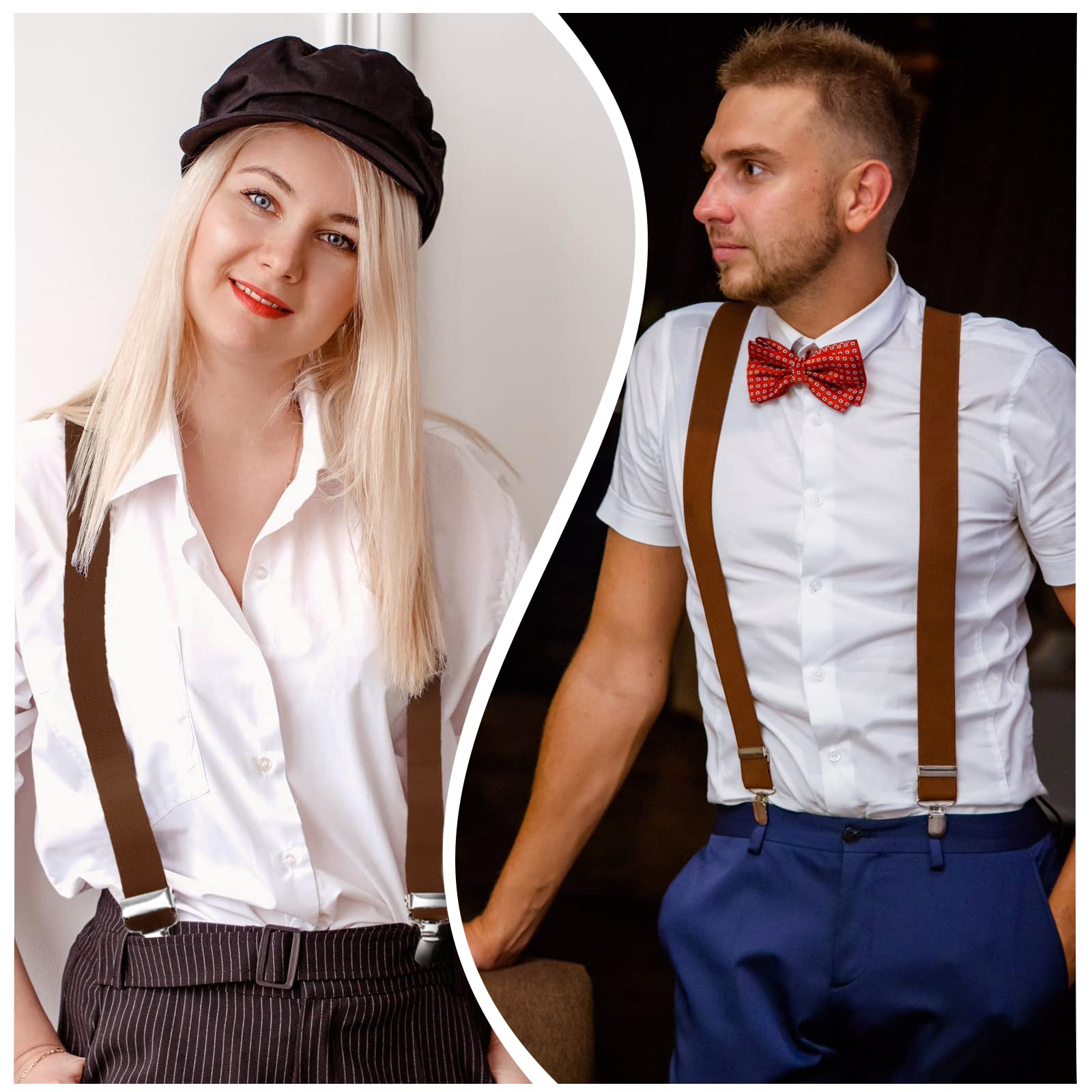 Hosenträger für Herren Starken Herren Hosenträger schmal 2,5 cm 4 Metall Clip Lang Einheitsgröße für Männer und Damen Einstellbar Länge für Damen Buro und Elastisch X Style