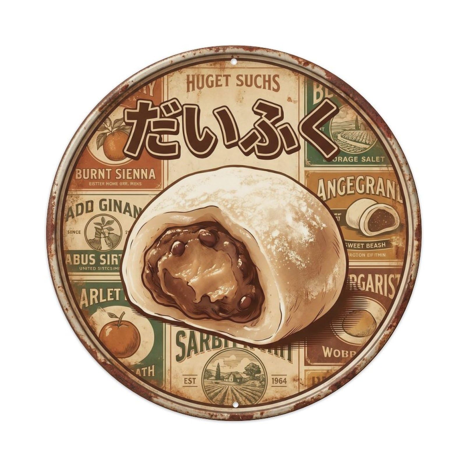 Cxhjca 8X8inch(20X20cm) Daifuku Japanese Wagashi Cafe Vintage Americana Dessert Metal Tin Sign