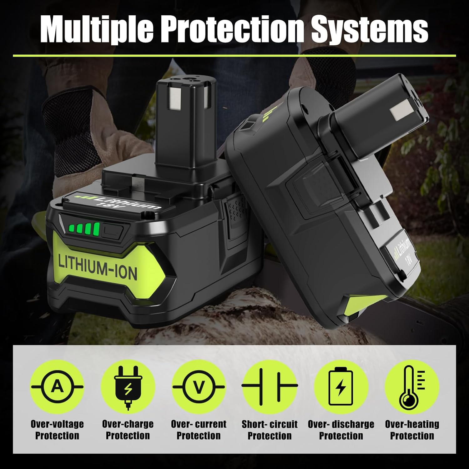 2 Packs 8000mAh P108 Battery Replacement for Ryobi 18V Battery Compatible with Ryobi 18 Volt Batteries Lithium ion P189 P190 P109 P107 P105 P104 P103 P102 P122 - Image 6