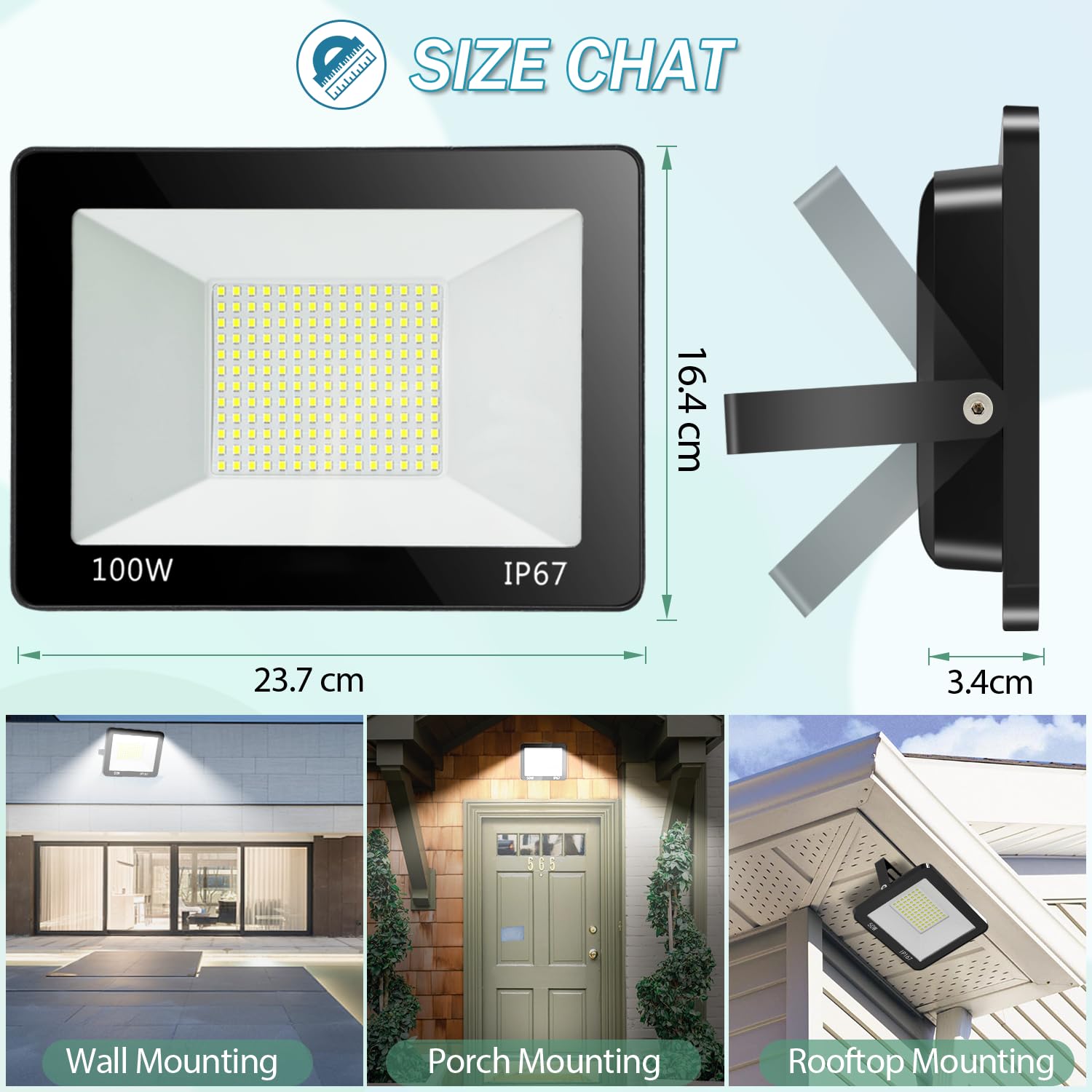 Faretto LED da Esterno 100W 10000LM Faro LED Esterno 2 Pezzi