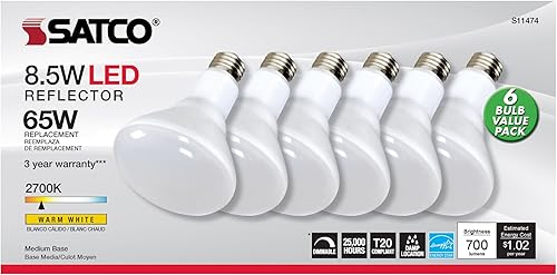 Miniatura 3 de Satco S11474 Lámparas reflectoras LED BR30, reemplazo de 65 W, blanco, 8.5 vatios, paquete de 6