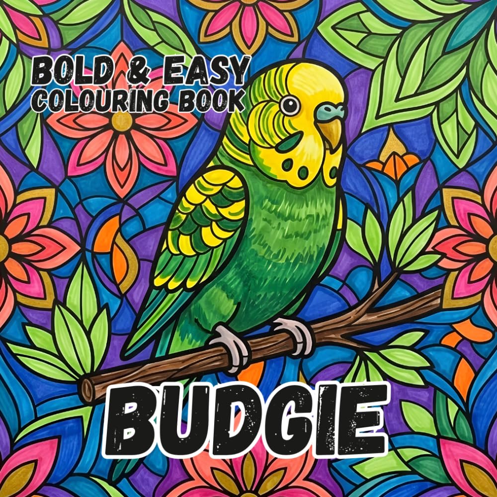 BUDGIE COLOURING BOOK: Bold and Easy for Kids and Adults: 50 Simple Parakeet Designs for Bird Lovers, Seniors, anxiety and Stress Relief