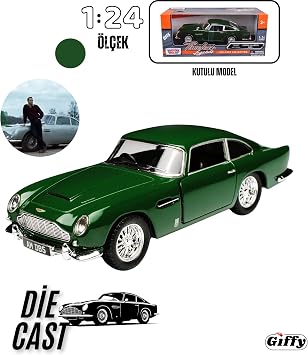 Toy Diecast Metal ASTON MARTIN DB5 Model Car Box Collectible Figure 1:24 Scale Beige and Green Color (Green)