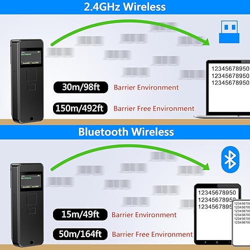 Miniatura 6 de Symcode Escáner de código de barras CCD Bluetooth inalámbrico con pantalla de visualización, batería de 2000 mAh, mini escáner de código de barras