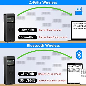 Symcode Bluetooth CCD Barcode Scanner Wireless with Display Screen,2000mAh Battery Portable Mini 1D Bar Code Scanner Compatible with iPhone, iPad, Android Phone with Magnetic Suction Clip