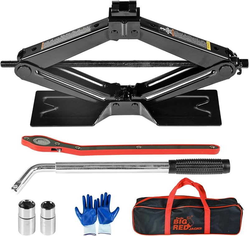 Car Jack 3Ton/6610 lbs Universal Scissor Jack with Rubber Pad, Portable Tire Changing Kit with Lug Wrench, Emergency Kit for Sedan SUV MPV
