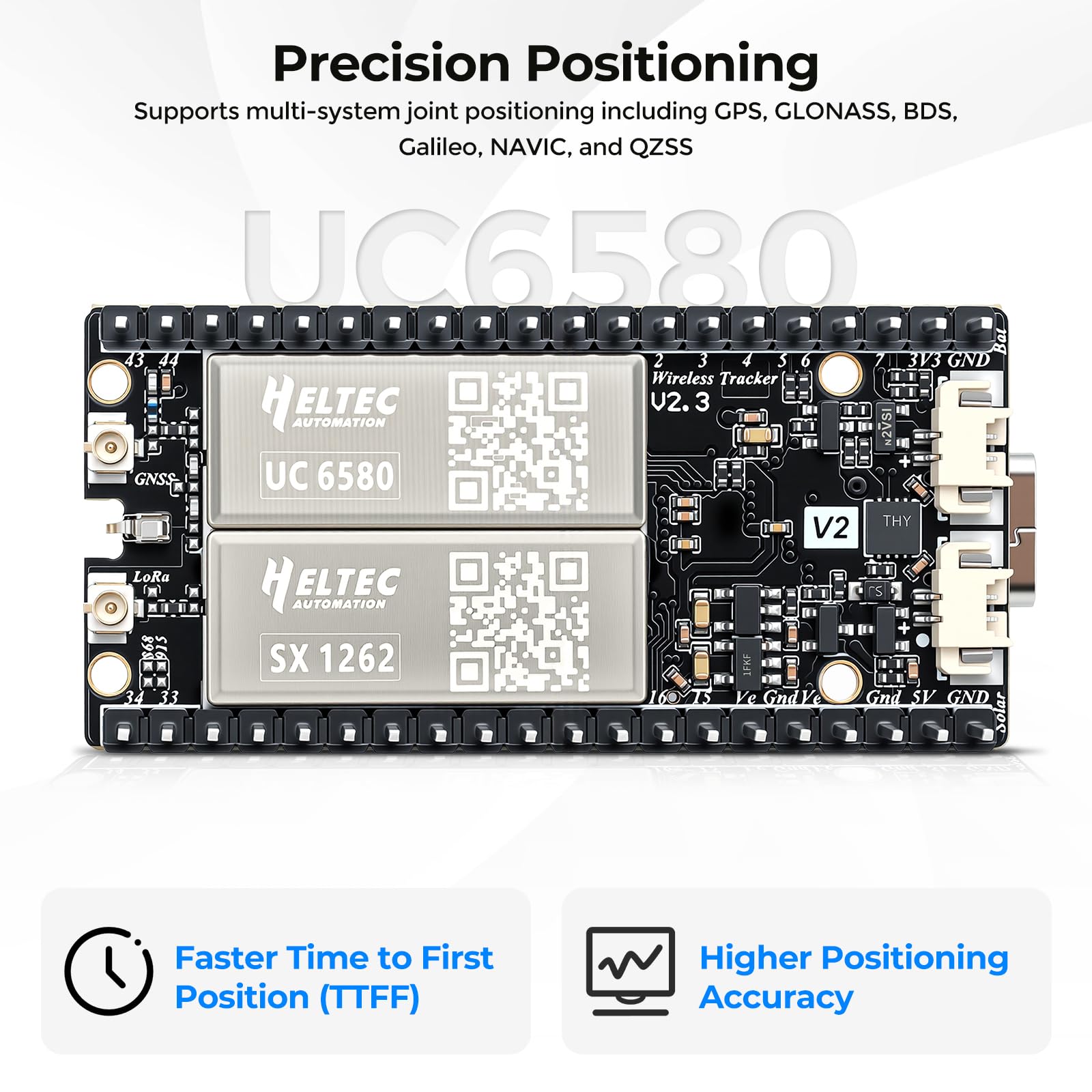 Tracker wireless V2 per GPS Meshtastic | UC6580 Modulo GPS Dual Band GNSS Determinazione Precisa Posizione ESP32-S3 WLAN BLE, 28dBm High Power-SX1262-LoRa