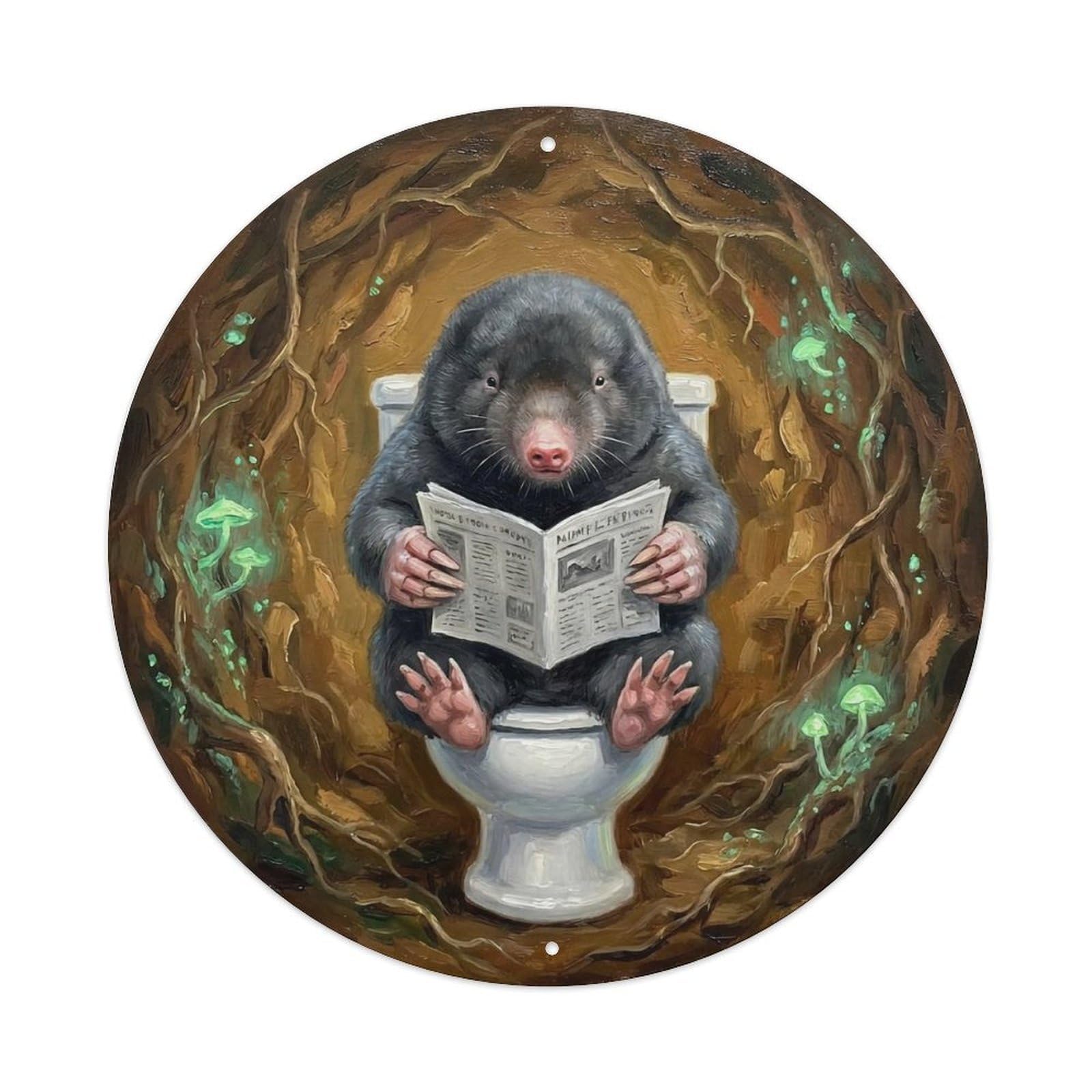 Mole On Toilet Humorous Bathroom Tunnel Earth Glow Metal Tin Sign