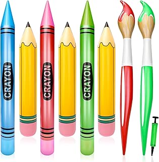 8 Pcs Large Inflatable Pencil Balloons Set Jumbo Inflatable Crayons Giant Paint Brush Balloons and Air Pump Back to School Hanging Decor for Classroom Garden Room Birthday Party Decorations