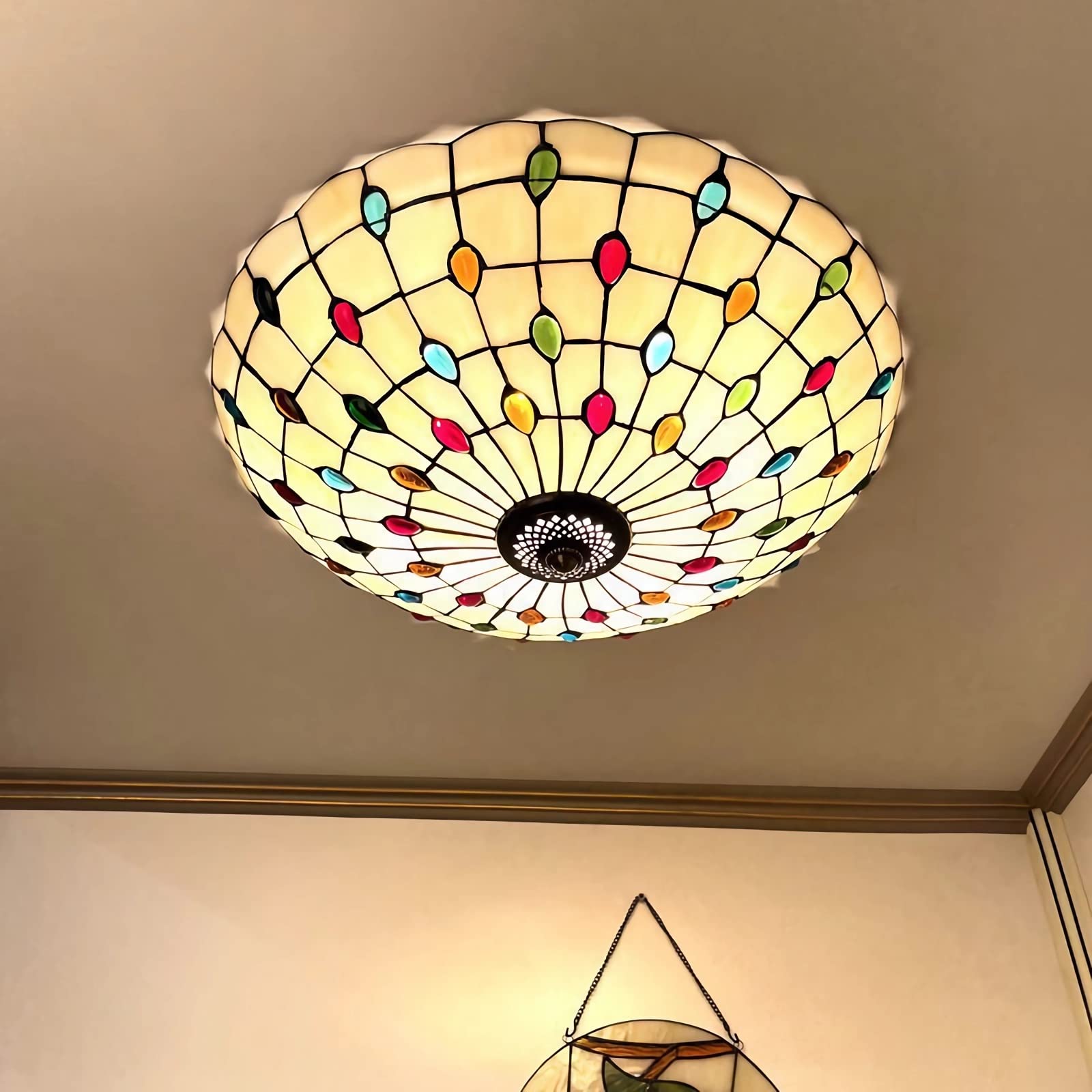 Lámpara de Techo Colgante Estilo Tiffany, Vidrieras Plafón Techo LED para Sala de Estar Dormitorio Comedor Cocina Pasillo,16 inch