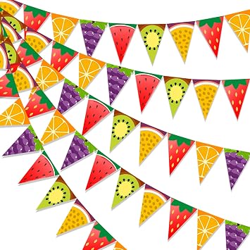 Fruit Birthday Party Decorations - 3pcs Fruit Triangle Flag Banners, Summer Fruit Theme Pennant Banner Flags for Pineapple Watermelon Sweet One Twotti Frutti Birthday Party