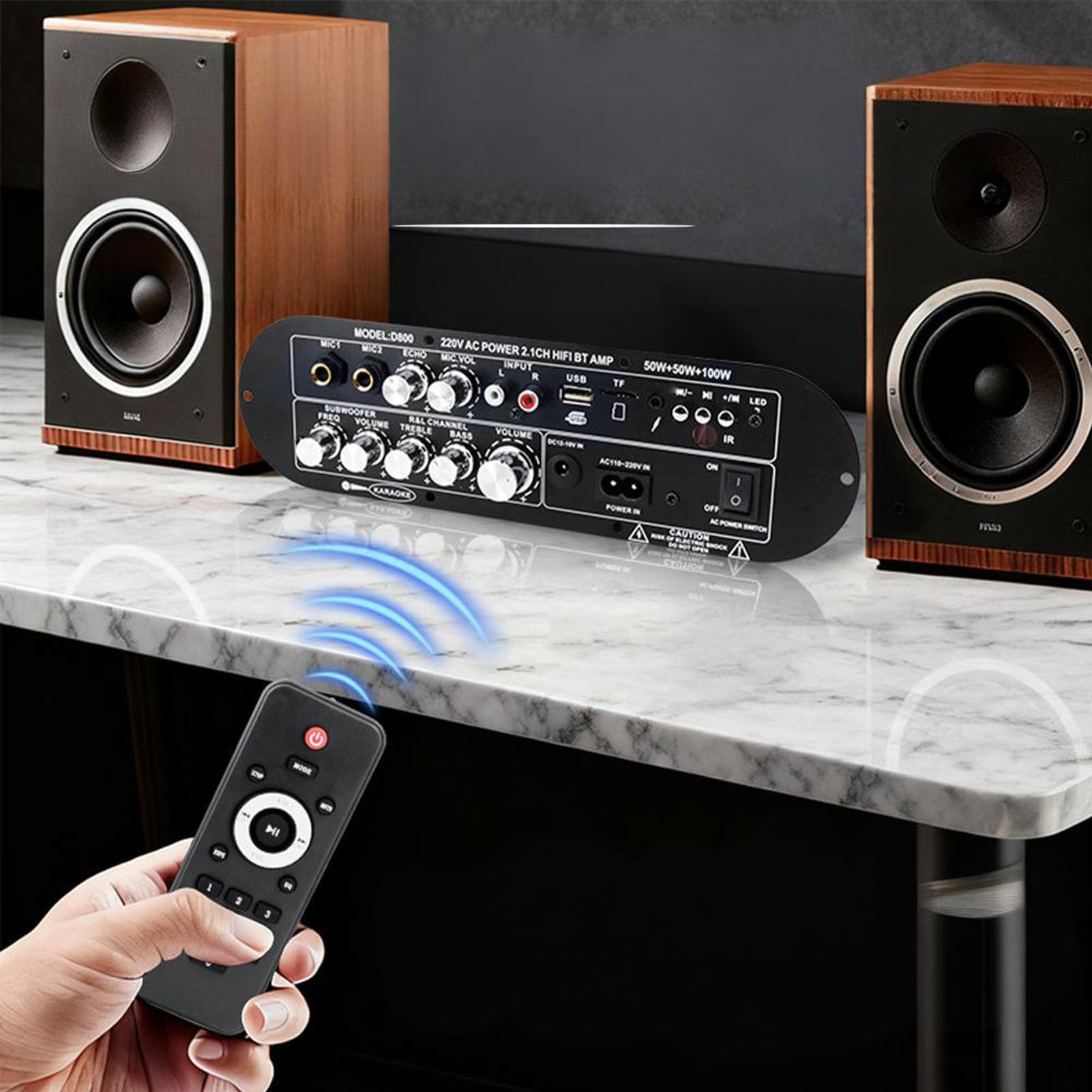 lyrlody Placa Amplificadora de 2.1 Canales Placa Amplificadora Bluetooth Aleación de Aluminio 50W X2 Más Subwoofer de 100W BT 5.0 AUX FM USB para Audio de Escritorio de Karaoke Estéreo Doméstico