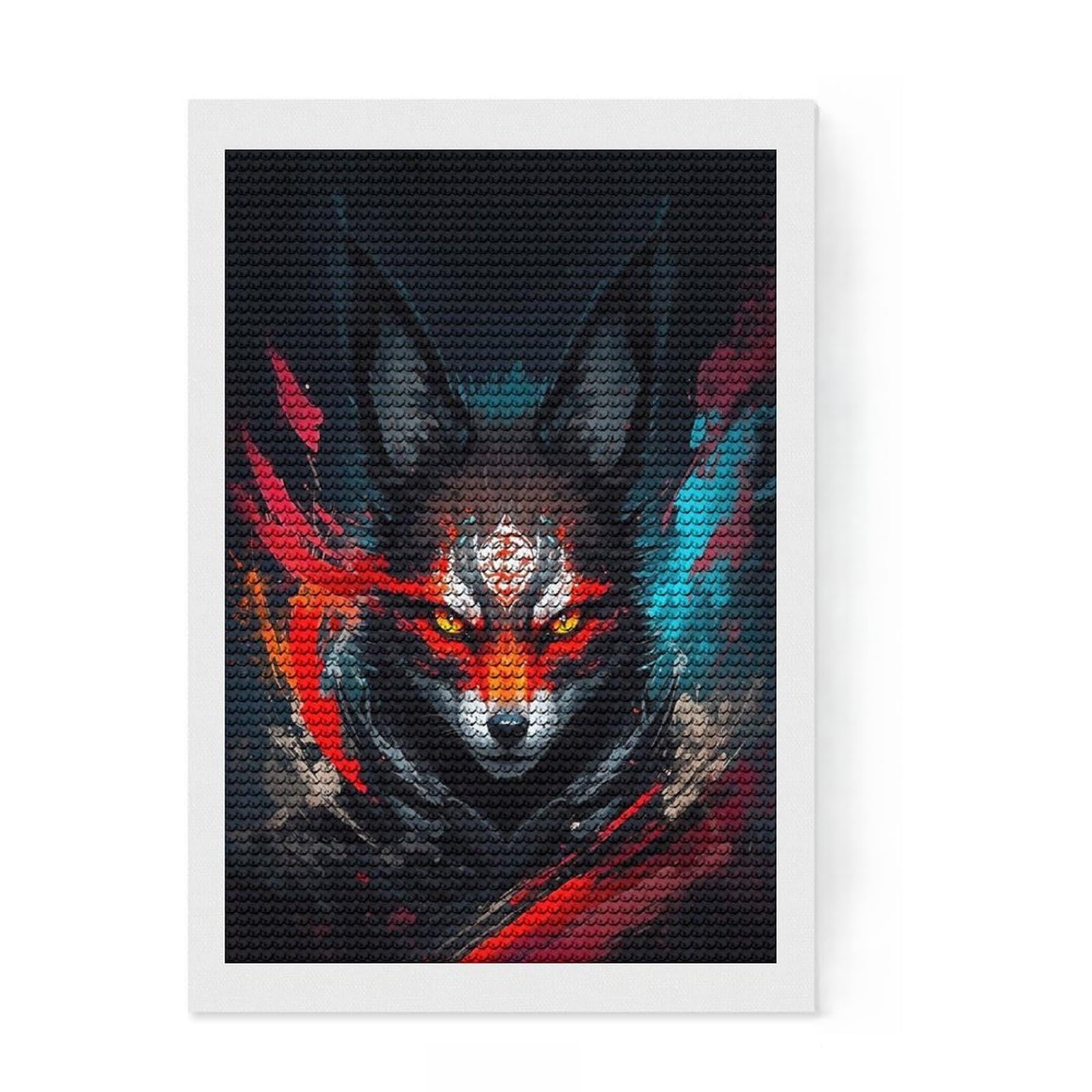 Junmoney A Kitsunes Fiery Allure Diamond Painting Set 8"x12", for Craft Lovers, Complete Accessories, Birthday Gift, Bedroom Decor, with Tool Kit