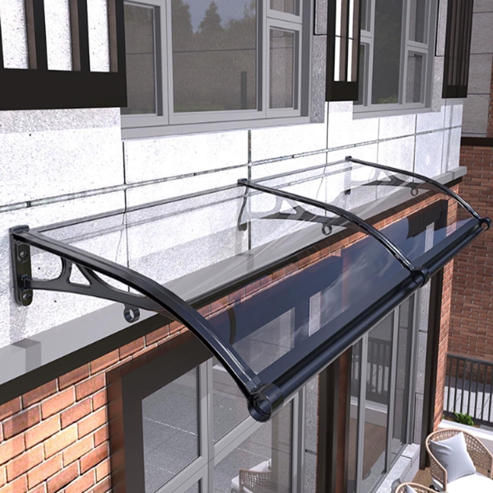 Auvent en polycarbonate traité UV avec structure aluminium haut de gamme