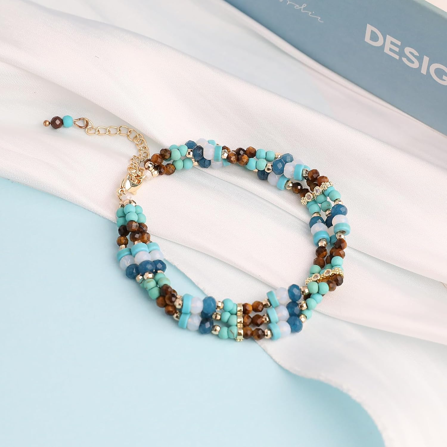 Boho Bracelet For Women Dainty Western Jewelry Accessories For Women Hand Chain String Bracelets Gift For Women Handmade Tigers Eye Turquoise Glass Beads Adjustable Bracelets - Image 4