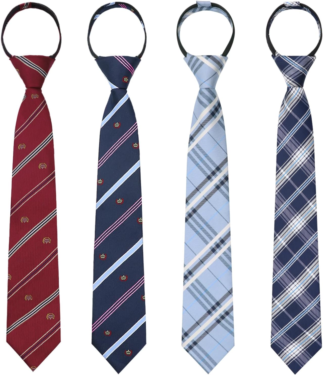 Luckyvestir Boys Ties 10-12 Years Pre-Tied School Zipper Tie Set 15" Adjustable Kids Necktie for Casual Graduation Uniforms