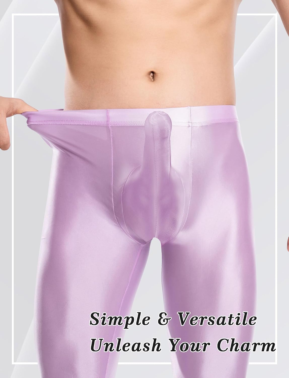 FEOYA Mens Oil Shiny Glossy Compression Pants Stretchy Nylon Smooth Bulge Pouch Leggings Tights Pants