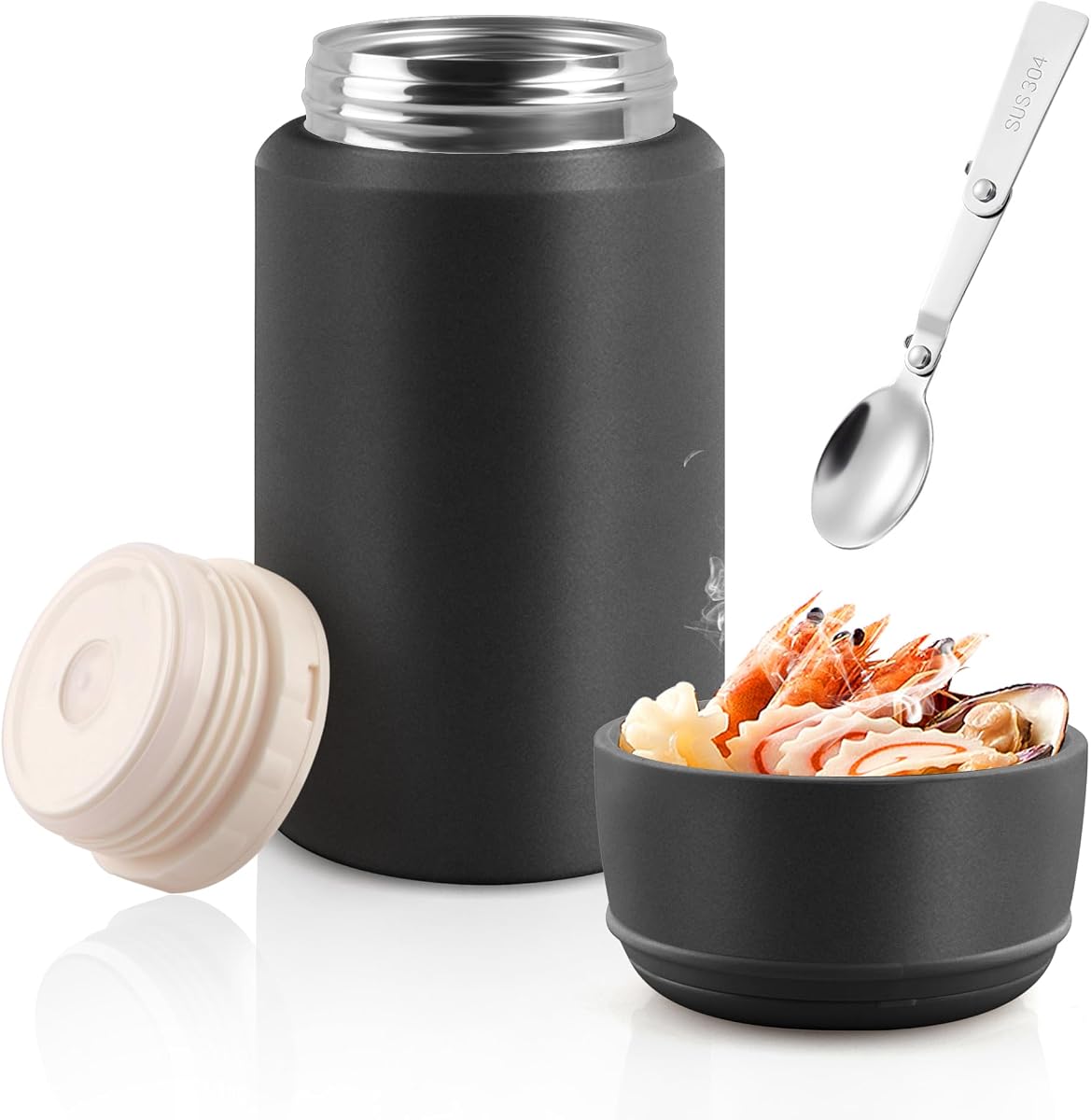Thermo for Hot & Cold Food, 25oz Insulated Food Jar with Handle Spoon, Thermal Lunch Container, 316 Stainless Steel Lunch Box for Men Women, Keeps food Hot for 12 Hours or Cold for 24 Hours(Black)