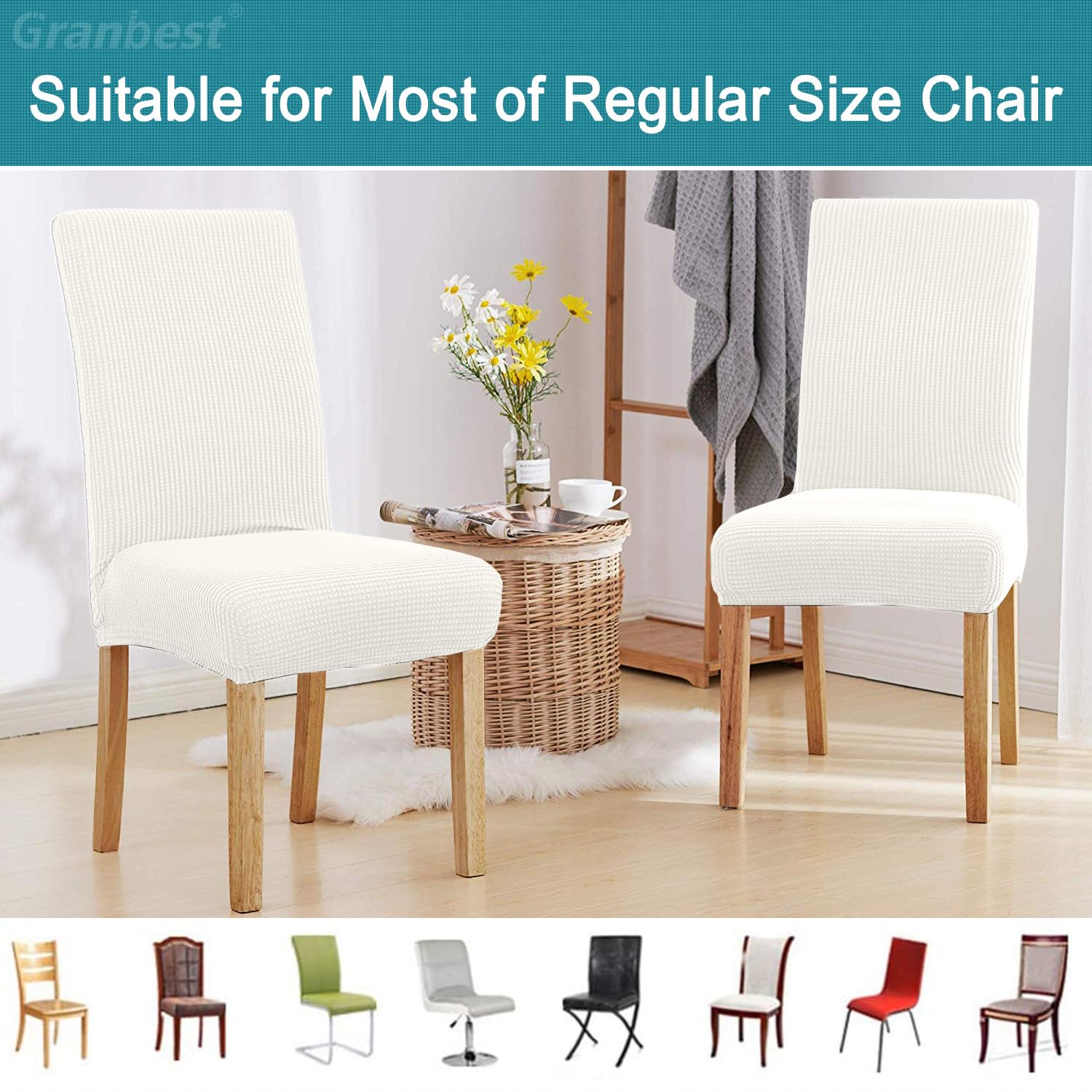 Granbest Lot de 4 housses de chaise de salle à manger extensibles, ajustement universel, en jacquard, protections amovibles pour chaises de salle à manger, cuisine, restaurant et hôtel (vert matcha
