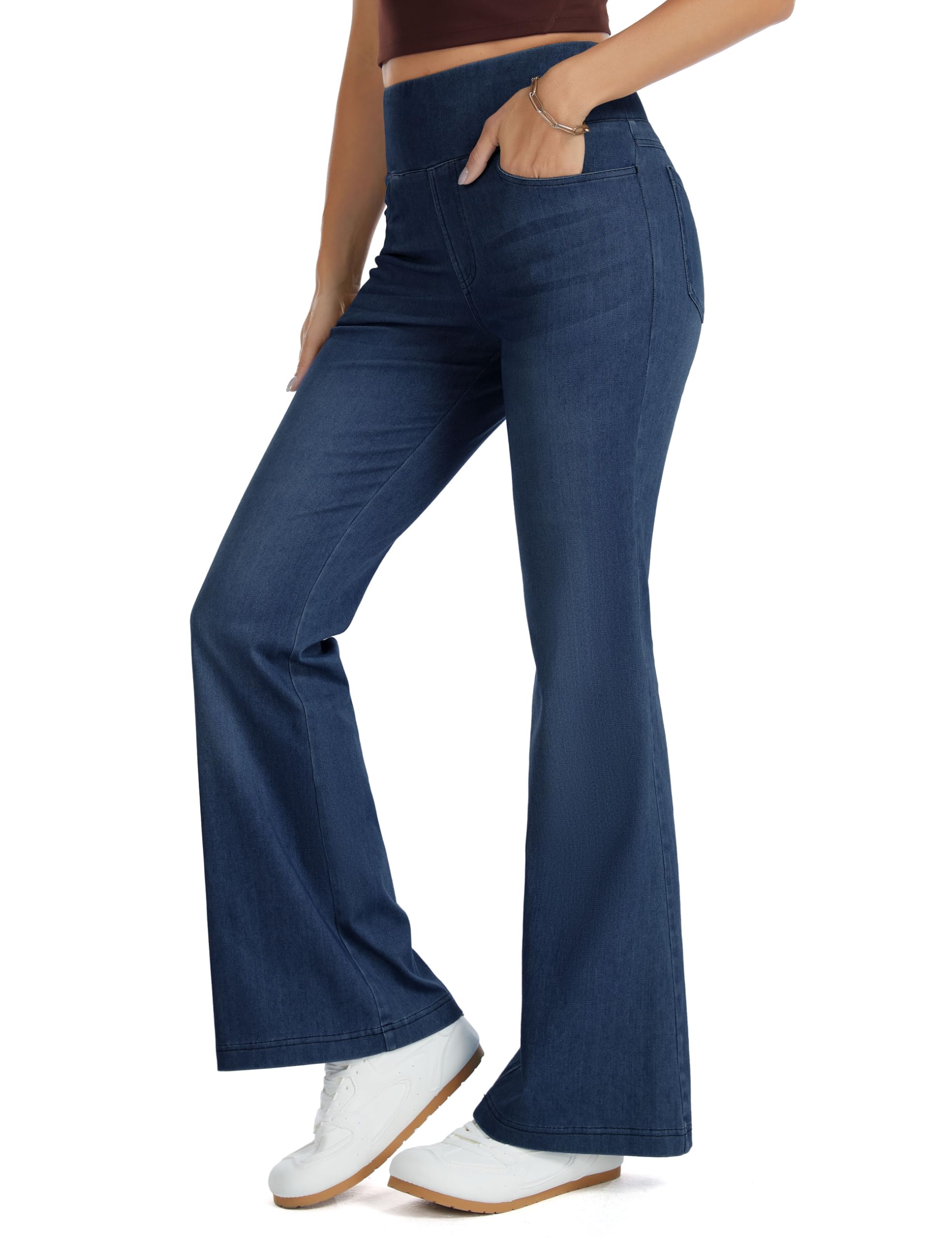 THE GYM PEOPLE Jeans Bootcut Donna Vita Alta Stretch Jeggings Zampa | Lunghezza Interna 74cm/79cm, 4 Tasche, Controllo Addome, Push Up, Slip-On, Traspirante, Morbido, Pantaloni Zampa Moda Yoga