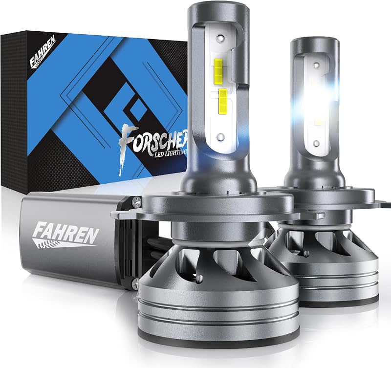 FAHREN H4 Light Bulb, 50000LM 1000% Super Brighter, Real 1:1 Size, 9003/HB2 for High Low Beam, 6500K Cool White, 70000Hrs Long Service Life with Cooling Fan, Plug and Play, Pack of 2
