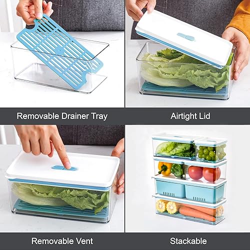 Miniatura 3 de Lille Home - Organizador de contenedores de almacenamiento apilables con bandeja de drenaje extraíble, para refrigeradores, gabinetes, encimeras y
