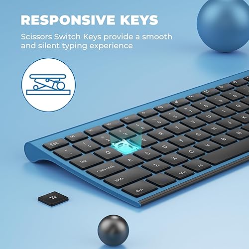 Miniatura 3 de Vssoplor - Teclado y mouse inalámbricos, 2.4 GHz, recargable, silencioso, de tamaño completo, combo con receptor Nano USB para Windows, laptop, PC,