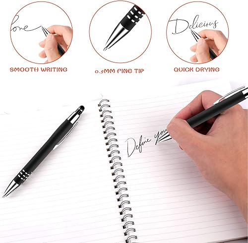 Miniatura 4 de cobee 6 bolígrafos retráctiles de punta media, punta media, tinta negra, metal, lápiz capacitivo para pantallas táctiles (negro)