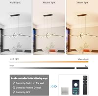 BRIMETI Modern Függőlámpa - 100 cm Állítható Magasságú LED Csillár Távirányítóval és Bluetooth Vezérléssel, Fényerőszabályozható, Fekete Étk 3