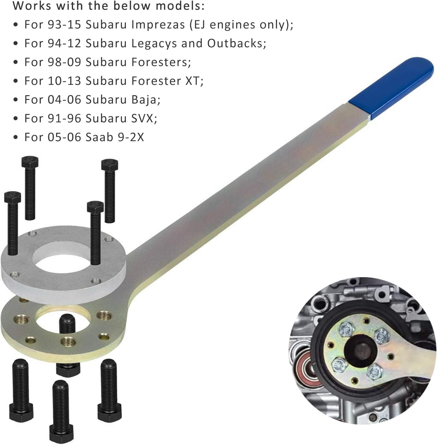 Yoursme Crank Pulley Tool with Screws Wrench Holder Kit for Subaru Imprezas Foresters XT Legacy Outback Baja SVX Saab 9-2X