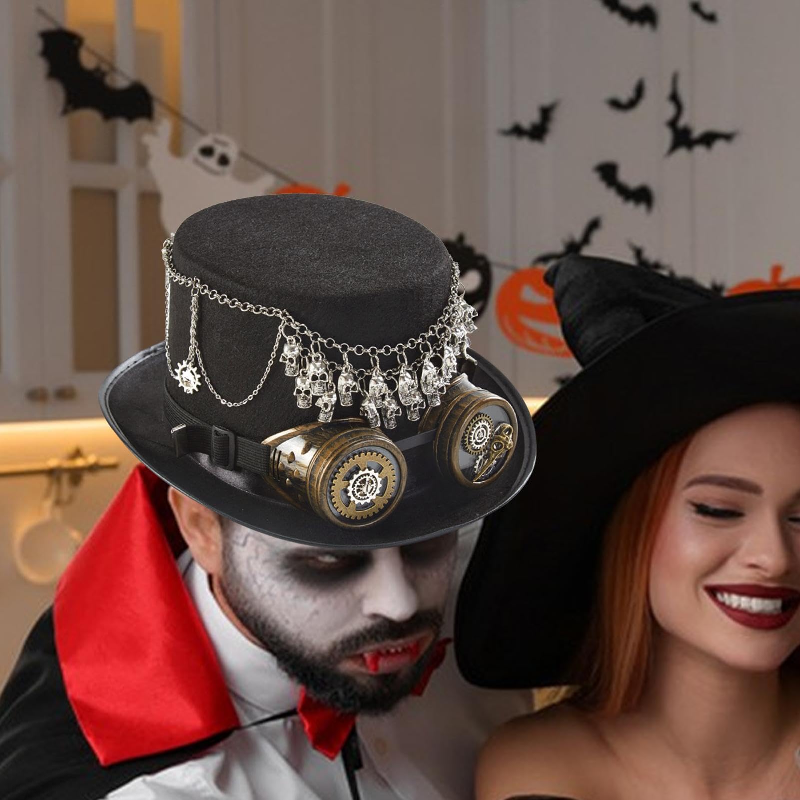 Cappello Steampunk con occhiali retrò teschio puntello con cinturino regolabile | Cappello a cilindro Steampunk per adulti, per fotografia di palcoscenico, carnevale, feste in maschera