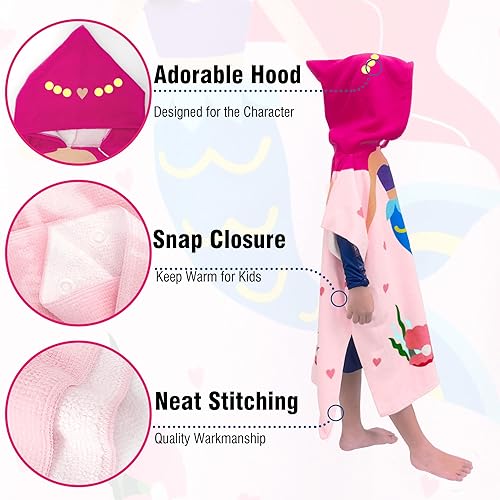 Miniatura 3 de Toallas de playa con capucha para niños  Toalla de baño para niños y niñas de 4 a 10 años, toallas de piscina para niños, de secado rápido, ligero