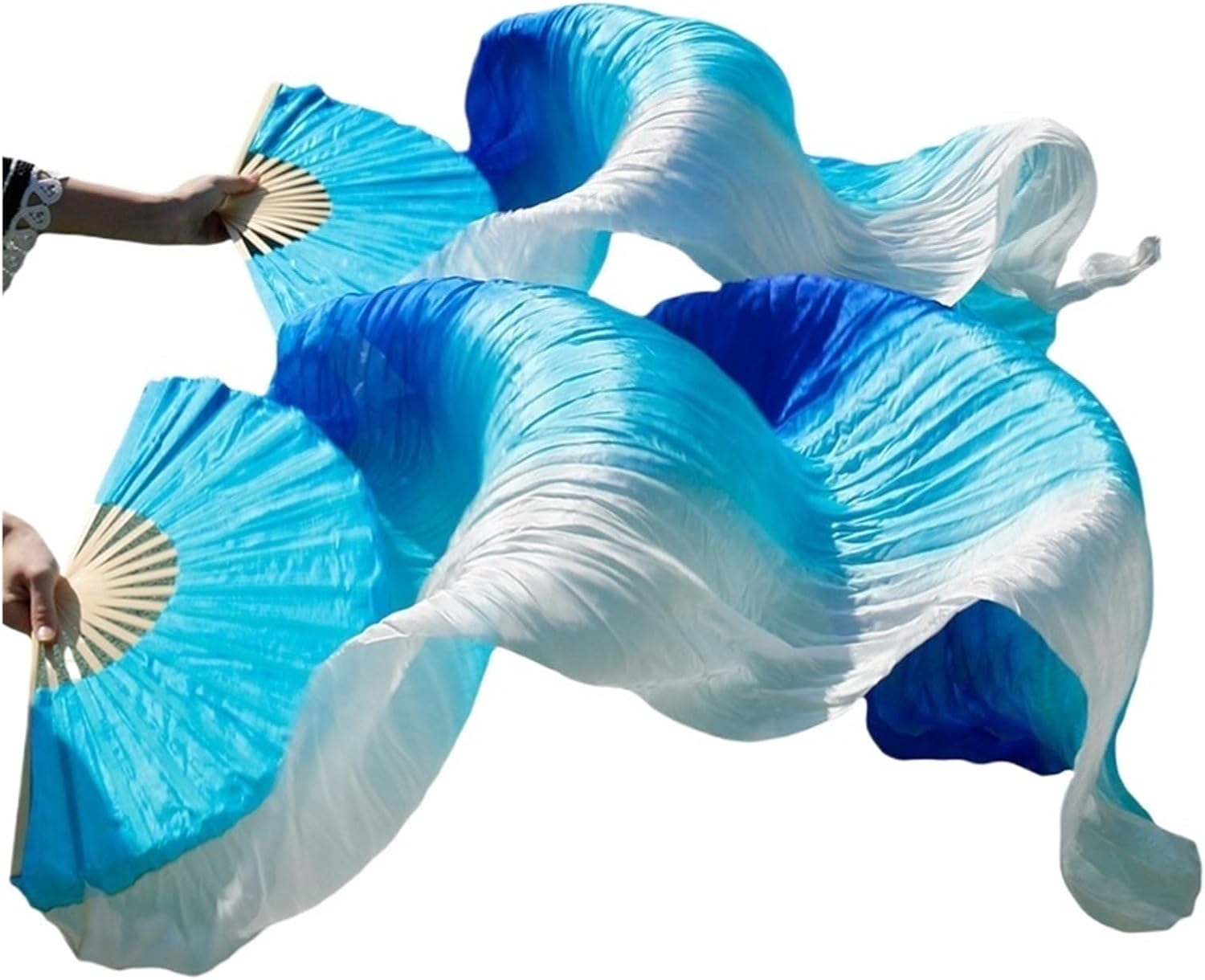 1 Pair Real Silk Veils Long Fans Hand Made Colorful Belly Dance Accessory