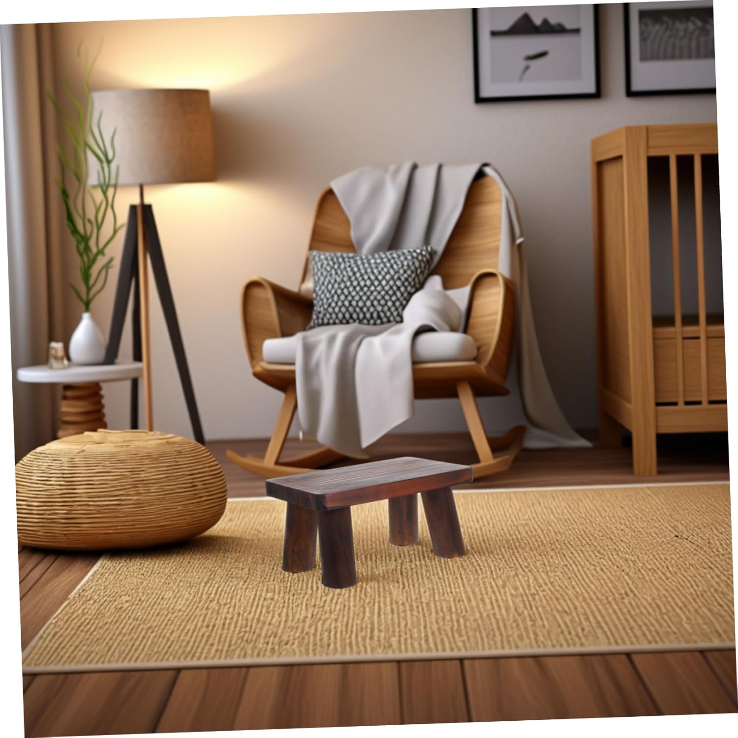 Wooden Step Stool for Seniors Portable Pine Foot Stool Non-Slip Feet for Bathroom Kitchen and Bedroom